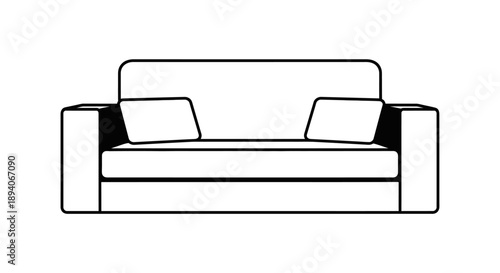 Outline Drawing Sofa Couch Furniture Isolated White Background.