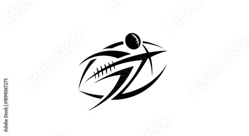 Stylized Rugby Ball Logo with Dynamic Abstract Lines, Representing Strength and Speed of Rugby Sport, Isolated White Background