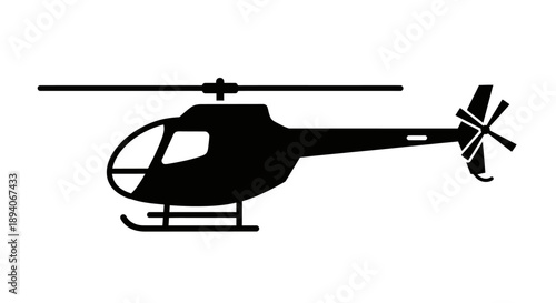 Silhouette of a Helicopter Flying, Air Transportation Vehicle on Isolated White Background