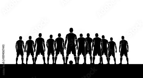 Silhouette of Soccer Team Standing Together with Football in Stadium Setting