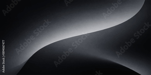 A dark 3d abstract background features a black and white metal texture with a glowing blue light pattern and vector planet illustration for a modern technology sky backdrop