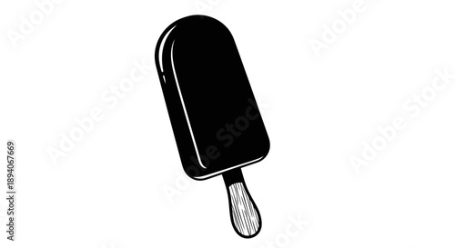 Black silhouette of a classic ice cream bar on a stick, isolated white background.