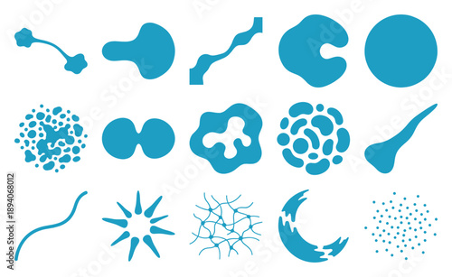 Minimalist Organic Biological Cell Forms and Microbiological Shapes Graphic Set for Scientific Research Visualization