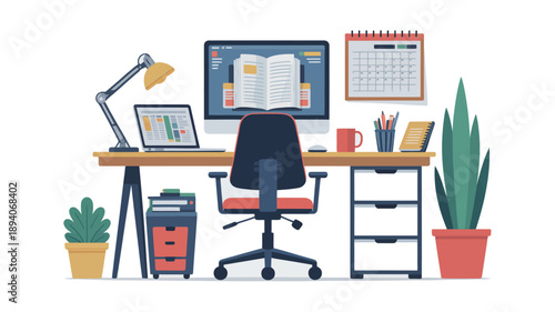 Modern Colorful Office Workspace Desk Clipart for Business, Startup and Web Design