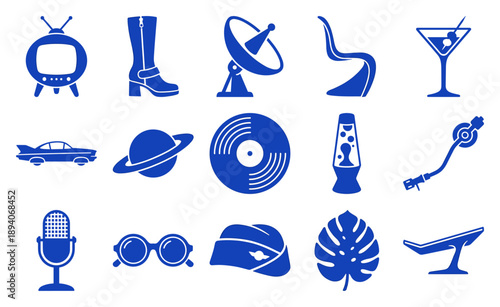 Flat Vector Mid-Century Modern Retro Space Age Graphic Set for Googie Aesthetic Design