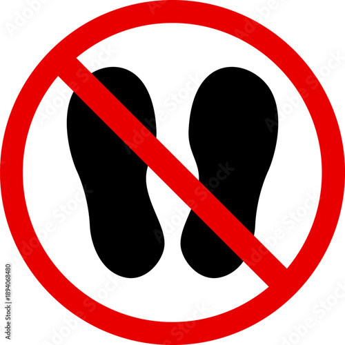 No Footprints Sign prohibition symbol with shoe prints crossed out vector illustration for safety and warning concepts