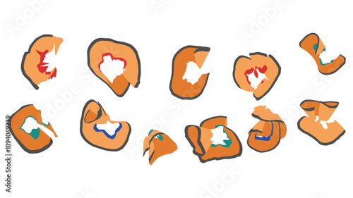 Orange fruit peel slices set isolated on transparent background for kitchen graphic design