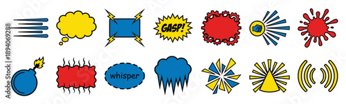 Flat Vector Comic Book Action Effects Graphic Set for Storytelling and Manga Composition