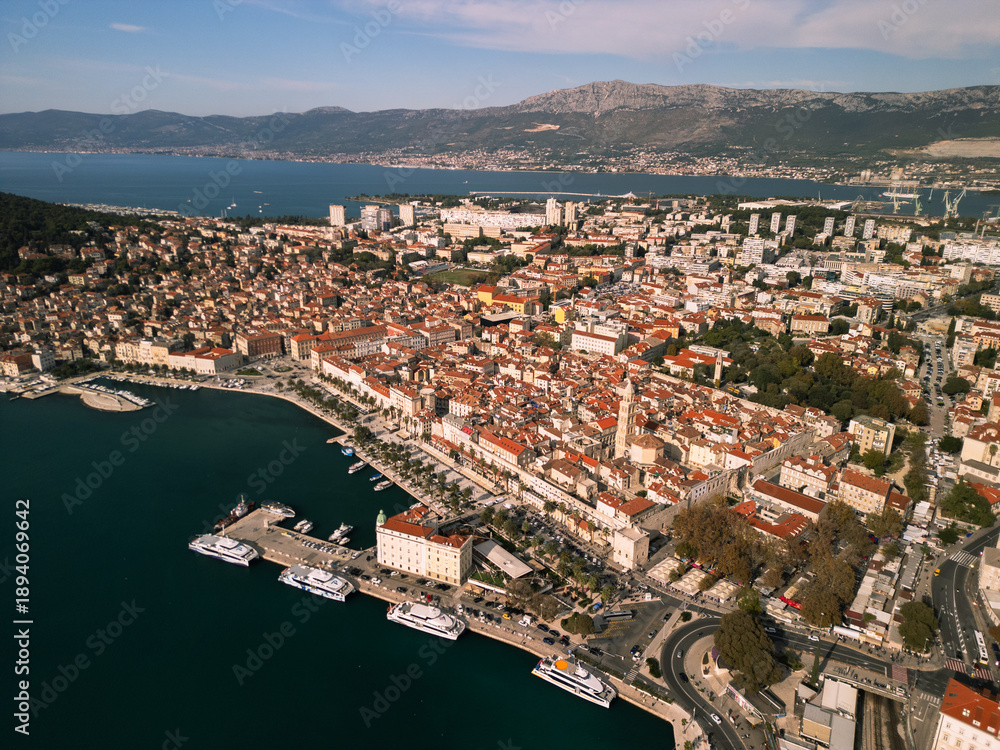 Fototapeta premium Bell Tower of Saint Domnius, Split Town - drone view, Croatia