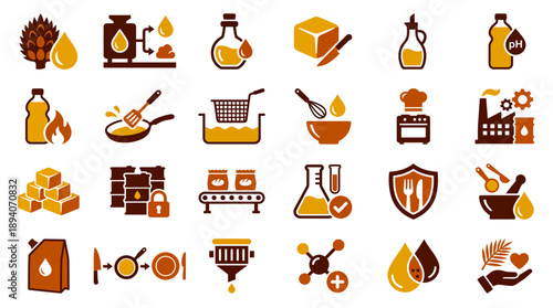 Solid Filled Fractionated Palm Oil Icons � Cooking Oil and Food Ingredient System