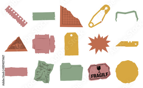 Flat Vector Scrapbook Ephemera Element Kit for Junk Journaling and Office Paper Craft Design