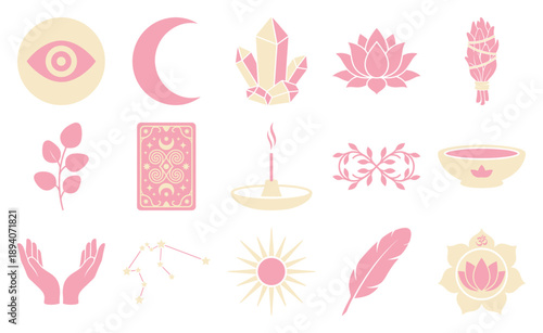 Minimalist Flat Vector Spiritual Esoteric Element Kit for Holistic Branding and Coquette Aesthetic Design