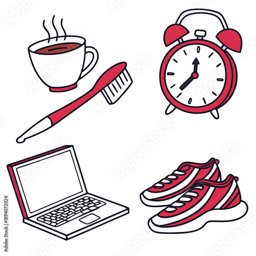 Daily Routine Icons Set for Lifestyle and Habit Tracking Designs