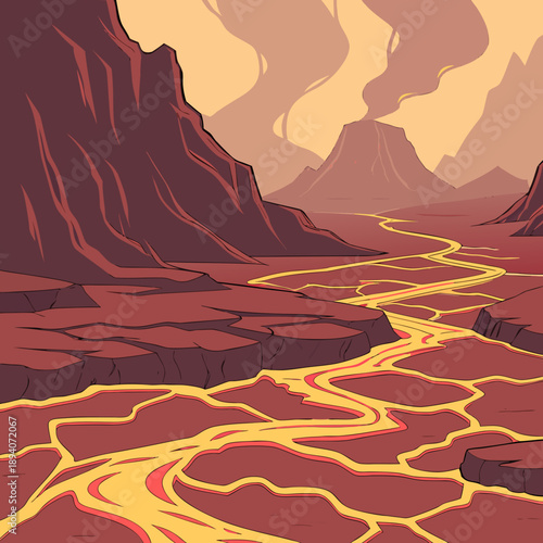 Digital Lava World with Glowing Magma Circuits, Fiery Sci-Fi Scene