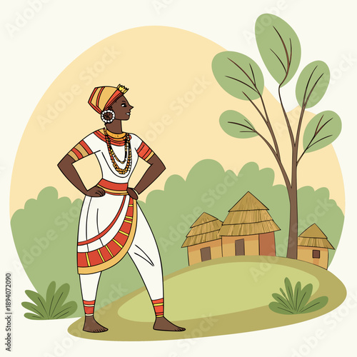 Village folk culture performer with balanced stance