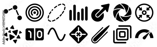 Minimalist Abstract Data Visualization Icon Element Kit for Modern Tech Analytics and Scientific Infographics