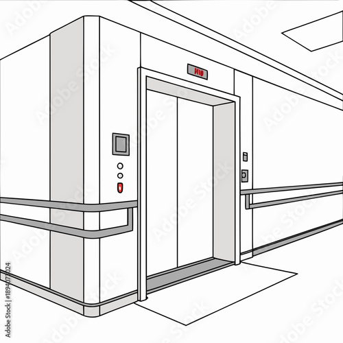 Modern Clean Hospital Elevator Interior Design - Healthcare Vector