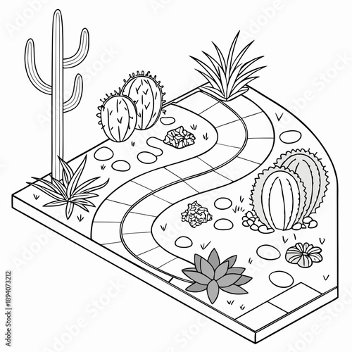 Desert Garden Landscape Blueprint: Top View Arid Design Plan