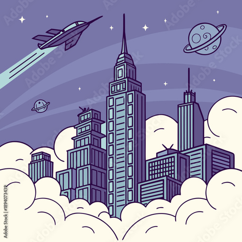 Metaverse City Landscape Floating Above Digital Clouds Concept