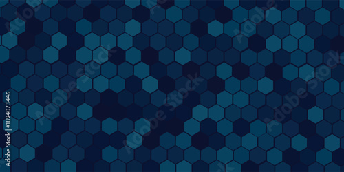 Futuristic pattern of blue hexagons for Business or Science background. Abstract hi-tech honeycomb mosaic. Medical research presentation. Vector Illustration backdrop. EPS 10
