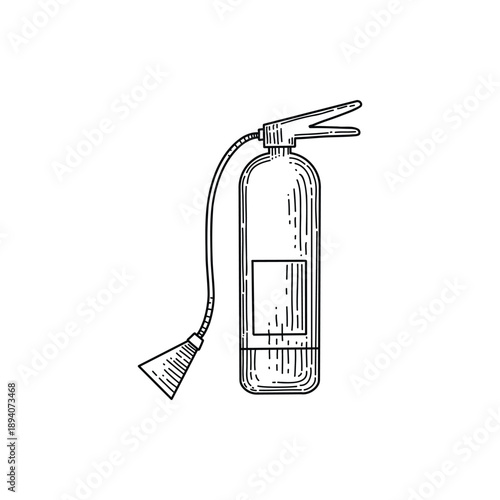 Fire extinguisher. Complex hand-drawn striped drawing. Vector illustration. Fire extinguisher sign. Office and home inventory.