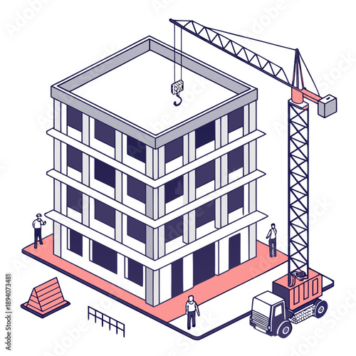 Modern Building Construction Process Stages Illustration