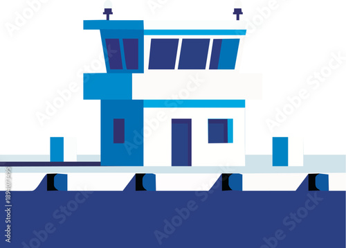 Flat Design Maritime Vessel Superstructure or Tugboat Wheelhouse Illustration