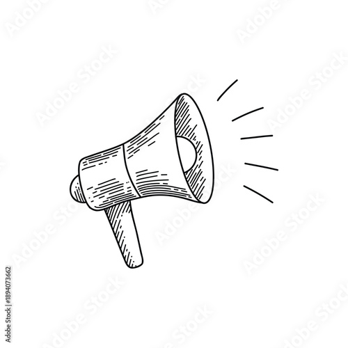 Loudspeaker icon. Sound amplifier in style of drawn striped sign. Vector linear illustration for inventory, alerts, alerts.