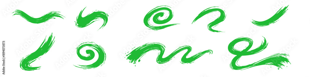 Obraz premium Set of colorful hand-drawn textured paint brush strokes, swirls, and waves on white background. Abstract artistic design elements for creative work.