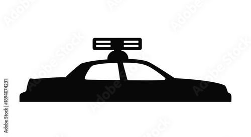 Black silhouette of a vintage automobile with distinctive roof lights