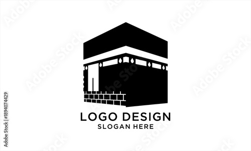 Kaaba silhouette logo design for Islamic pilgrimage and worship.