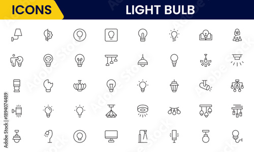 Light bulb idea line icons. Vector electric energy lamps and lightbulbs isolated outline symbols for creative solution, idea, innovation and inspiration concept.