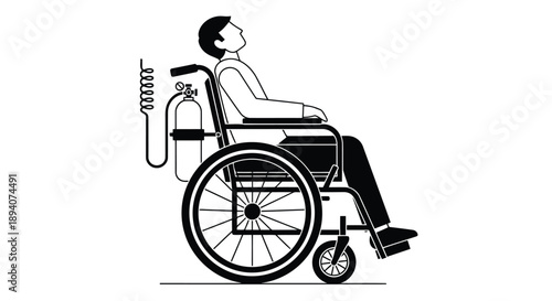 Illustration of a person reading a book while seated in a manual wheelchair with large rear wheels and push handles
