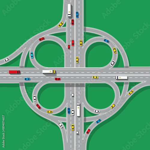 Aerial View of Highway Interchange with Traffic Flow