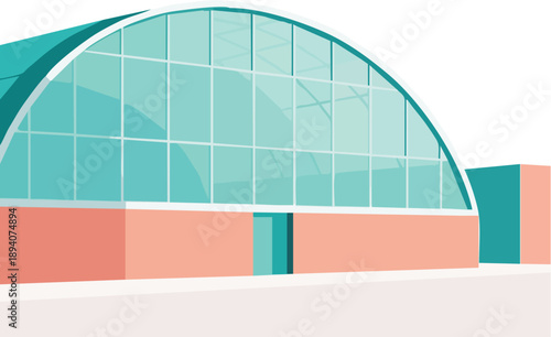 Minimalist Arching Glass and Steel Structure or Modern Conservatory Building Illustration