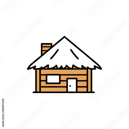 Simple Wooden Hut with Thatched Roof Icon Illustration.