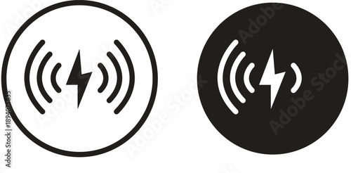 Wireless Charging Power Signal Icon in Black and White Circular Button Style
