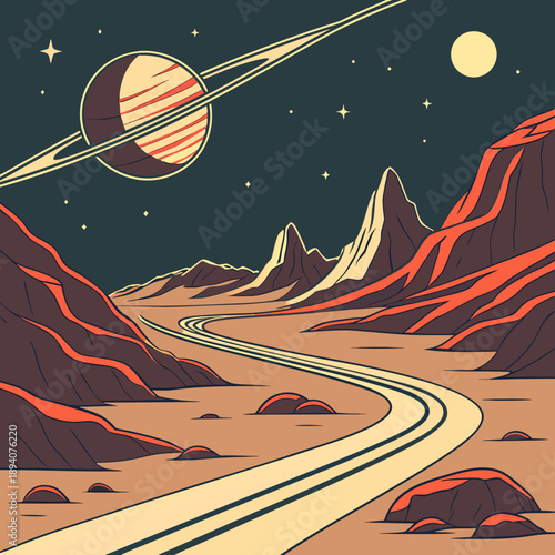 Space Data Highway Crossing Planetary Terrain Futuristic Network