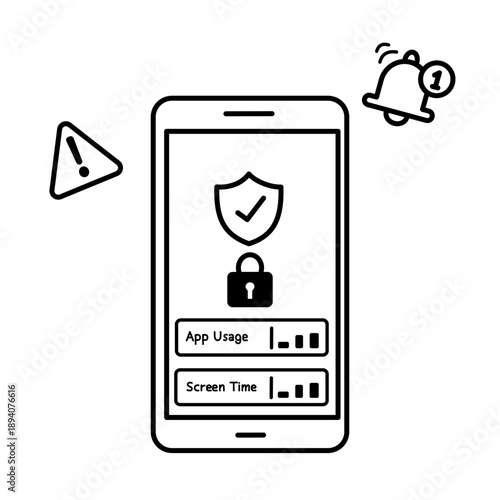 Parental Control Digital Safety Line Icon Illustration