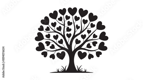 Simple heart shaped tree illustration on white background symbolizing love.