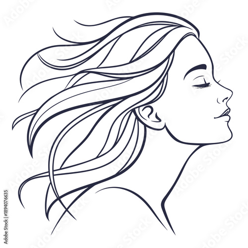 Elegant Minimalist Woman Face Outline with Flowing Hair