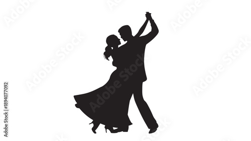 Romantic Couple Dancing Ballroom Waltz Silhouette for Wedding Celebration Dance Academy and Elegant Event Invitation Design