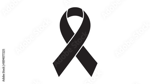 Black Awareness Ribbon Silhouette Icon for Cancer Support Charity Event Memorial Remembrance and Health Campaign Design