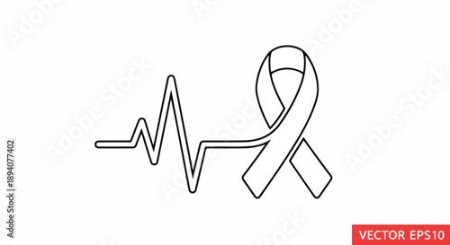 Ecg line forming a ribbon, symbolizing health awareness and medical care - a powerful visual representation of life and hope