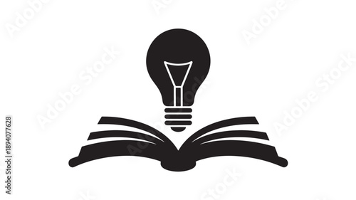 Light Bulb Glowing Above Open Book Silhouette for Creative Ideas Knowledge Inspiration and Intellectual Growth Concept