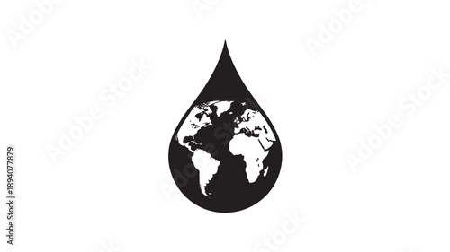 Global Earth Planet Inside Water Drop Silhouette for Marine Conservation Clean Water Resources and Environmental Protection