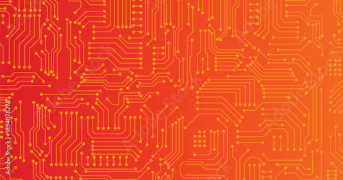 Digital concept image with circuit on red background. 