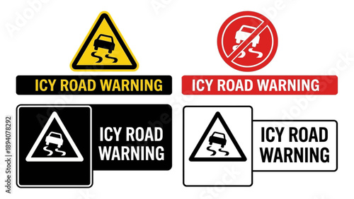 Icy Road Warning Sign - Winter Weather Safety Vector