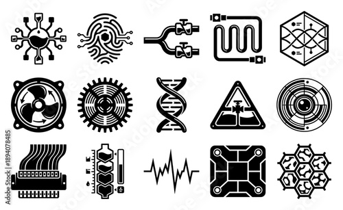 Minimalist Biotech and Cybernetic Engineering Symbol Set for Advanced Scientific Research and Lab Documentation