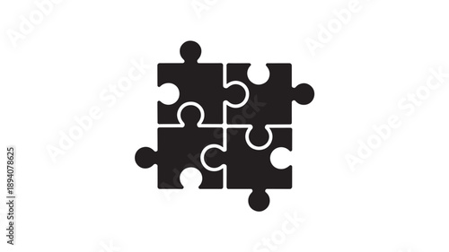 Black Jigsaw Puzzle Pieces Vector Silhouette for Teamwork Cooperation Logic Problem Solving and Connection Concept